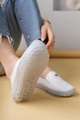 Nesil Shoes Knc 14 Beyaz Hakiki Deri Şeffaf Taban Kadın Ayakkabı