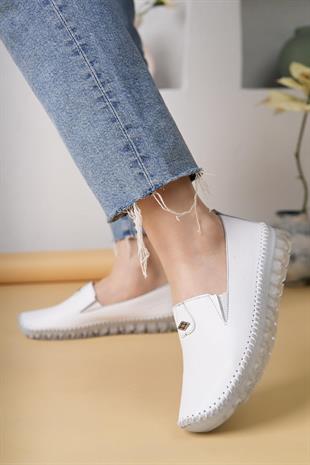 Nesil Shoes Knc 14 Beyaz Hakiki Deri Şeffaf Taban Kadın Ayakkabı