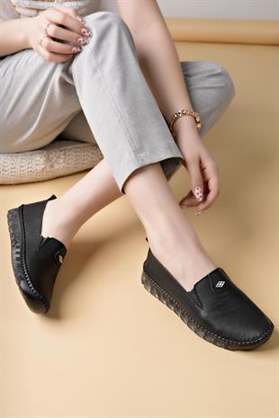 Nesil Shoes Knc 14 Siyah Hakiki Deri Şeffaf Taban Kadın Ayakkabı