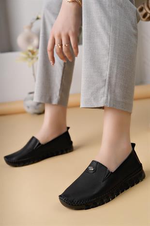 Nesil Shoes Knc 14 Siyah Hakiki Deri Şeffaf Taban Kadın Ayakkabı