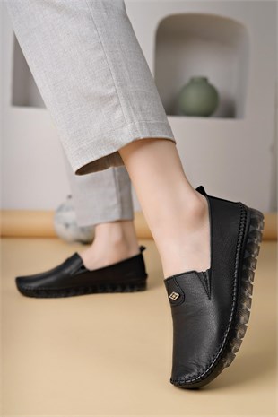 Nesil Shoes Knc 14 Siyah Hakiki Deri Şeffaf Taban Kadın Ayakkabı