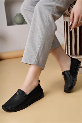 Nesil Shoes Knc 14 Siyah Hakiki Deri Şeffaf Taban Kadın Ayakkabı