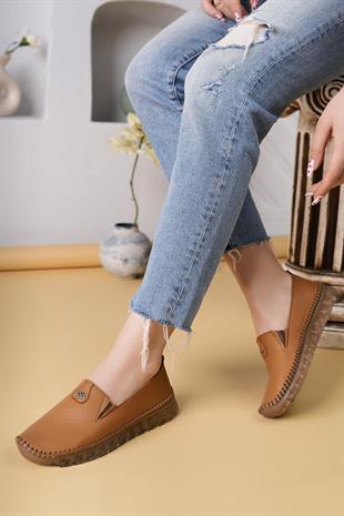 Nesil Shoes Knc 14 Taba Hakiki Deri Şeffaf Taban Kadın Ayakkabı