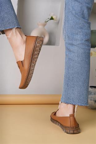 Nesil Shoes Knc 14 Taba Hakiki Deri Şeffaf Taban Kadın Ayakkabı