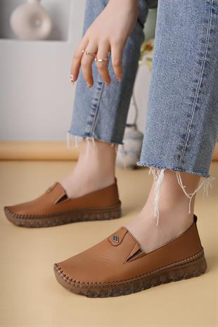 Nesil Shoes Knc 14 Taba Hakiki Deri Şeffaf Taban Kadın Ayakkabı