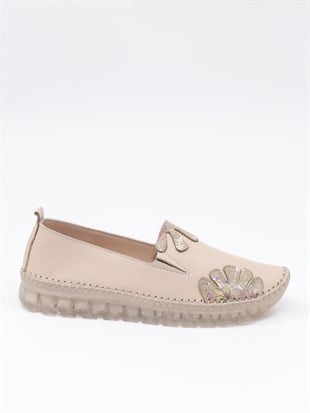 Nesil Shoes Knc 23 Bej Hakiki Soft Deri Kadın Ayakkabı