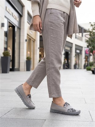 Nesil Shoes Knc 23 Gri Hakiki Soft Deri Kadın Ayakkabı