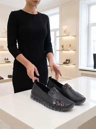 Nesil Shoes Knc 23 Siyah Hakiki Soft Deri Kadın Ayakkabı