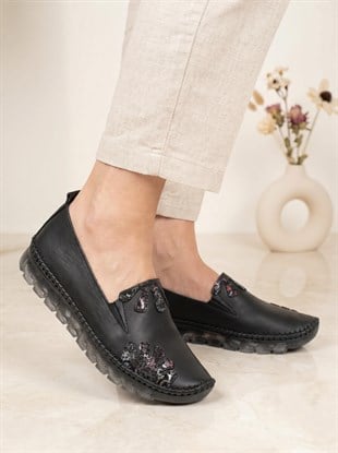 Nesil Shoes Knc 23 Siyah Hakiki Soft Deri Kadın Ayakkabı