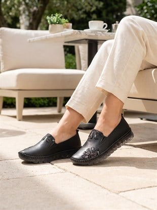 Nesil Shoes Knc 23 Siyah Hakiki Soft Deri Kadın Ayakkabı