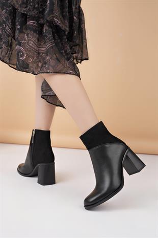 Nesil Shoes Mddm 1012 Siyah Garni Süet Topuklu Kadın Bot