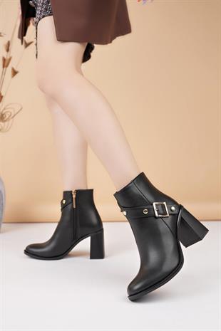Nesil Shoes Mddm 1015 Siyah Toka Detaylı Topuklu Kadın Bot