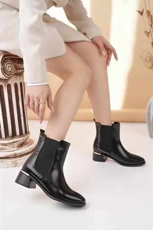 Nesil Shoes Mddm 9782 Siyah Lastikli Topuklu Kadın Bot