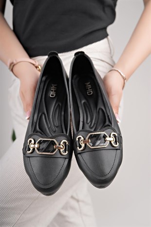 Nesil Shoes Mhd 60 Siyah Taşlı Günlük Kadın Babet