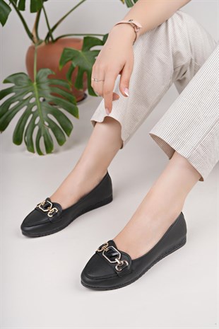 Nesil Shoes Mhd 60 Siyah Taşlı Günlük Kadın Babet