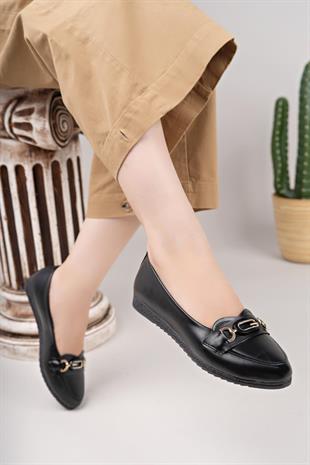 Nesil Shoes Mhd 61 Siyah Taşlı Günlük Kadın Babet