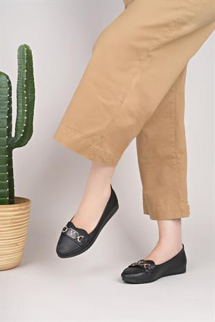 Nesil Shoes Mhd 64 Siyah Taşlı Günlük Kadın Babet