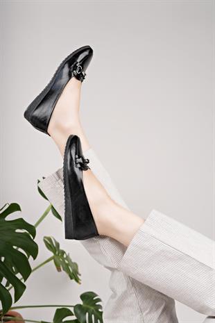 Nesil Shoes Mhd 66 Siyah Taşlı Günlük Kadın Babet