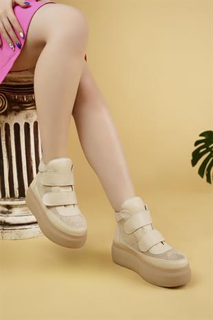 Nesil Shoes Minal 96181 Bej Cırtlı Kadın Spor Bot