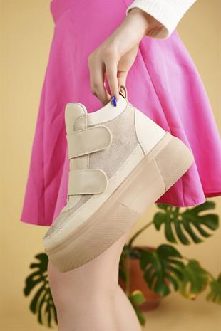 Nesil Shoes Minal 96181 Bej Cırtlı Kadın Spor Bot