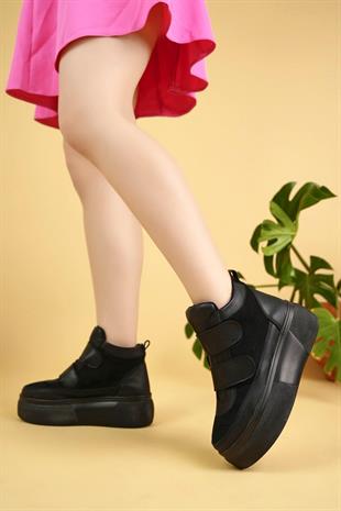 Nesil Shoes Minal 96181 Siyah Cırtlı Kadın Spor Bot