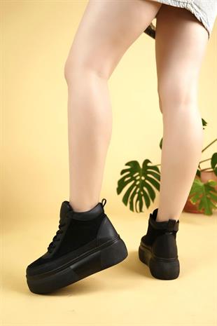 Nesil Shoes Minal 96182 Siyah Bağcıklı Kadın Spor Bot