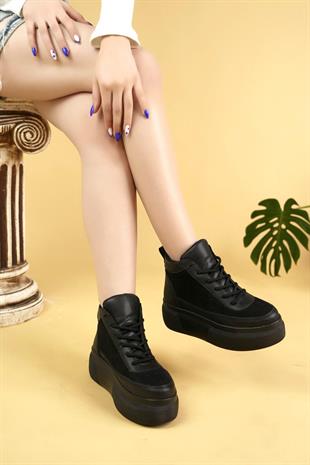 Nesil Shoes Minal 96182 Siyah Bağcıklı Kadın Spor Bot