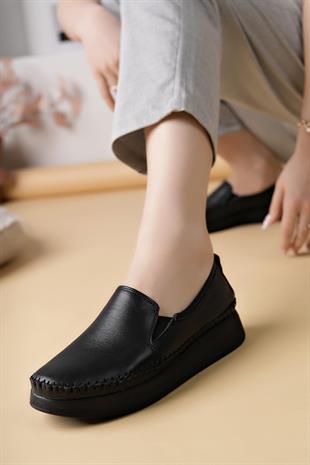 Nesil Shoes Miss 102 Siyah Hakiki Soft Deri Kadın Ayakkabı