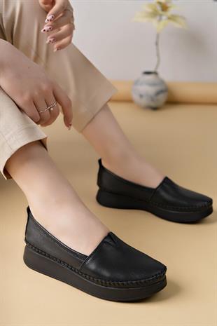 Nesil Shoes Miss 15 Siyah Hakiki Soft Deri Kadın Ayakkabı
