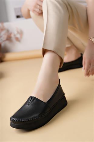 Nesil Shoes Miss 15 Siyah Hakiki Soft Deri Kadın Ayakkabı