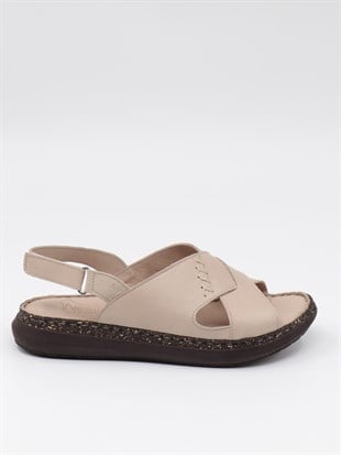 Nesil Shoes Mns 153 Bej Hakiki Soft Deri Kadın Sandalet