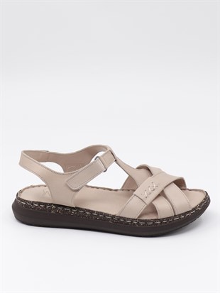 Nesil Shoes Mns 372 Bej Hakiki Soft Deri Kadın Sandalet