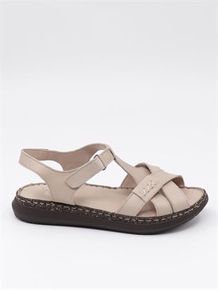 Nesil Shoes Mns 372 Bej Hakiki Soft Deri Kadın Sandalet