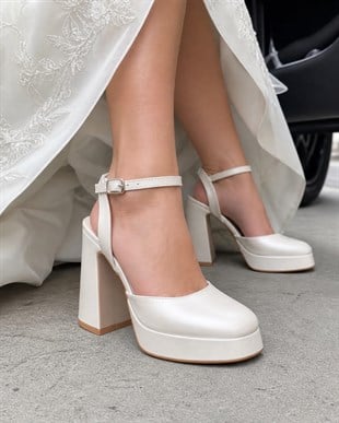 Nesil Shoes Mrv 185821 Sedef Arkası Açık Gelinlik Sandalet