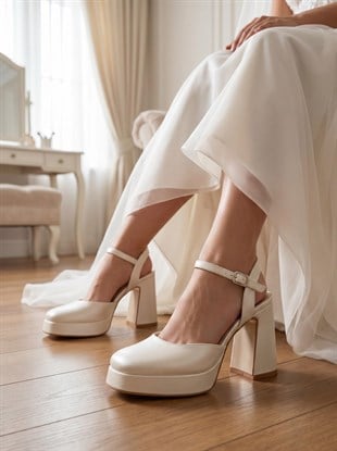 Nesil Shoes Mrv 185821 Sedef Arkası Açık Gelinlik Sandalet