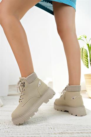 Nesil Shoes Mugo 504 Ten Süet Bağcıklı Kadın Bot