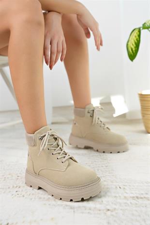 Nesil Shoes Mugo 504 Ten Süet Bağcıklı Kadın Bot