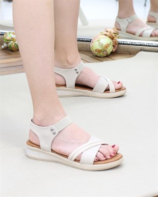 Nesil Shoes Mv 953 Krem Anatomik Lastikli Kadın Sandalet