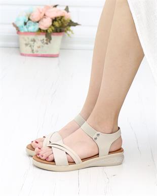 Nesil Shoes Mv 953 Krem Anatomik Lastikli Kadın Sandalet