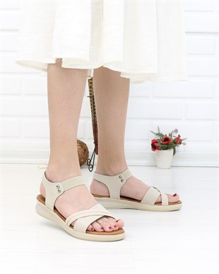 Nesil Shoes Mv 953 Krem Anatomik Lastikli Kadın Sandalet