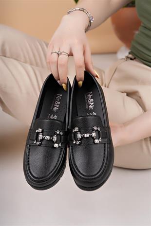 Nesil Shoes Neyna 1047 Siyah Dolgu Topuk Kadın Ayakkabı