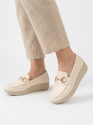 Nesil Shoes Neyna 1062 Bej Dolgu Topuk Kadın Ayakkabı