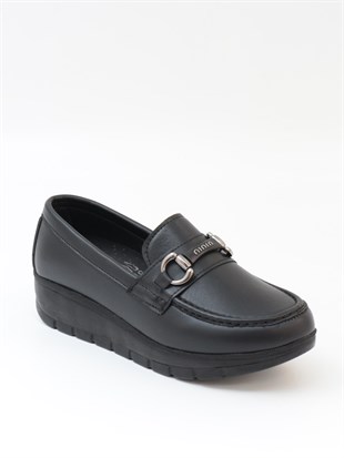 Nesil Shoes Neyna 1062 Siyah Dolgu Topuk Kadın Ayakkabı