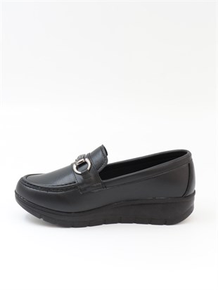 Nesil Shoes Neyna 1062 Siyah Dolgu Topuk Kadın Ayakkabı