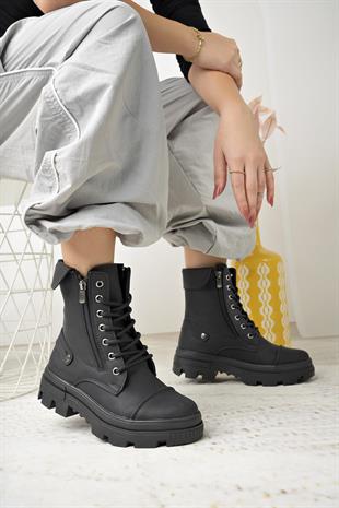 Nesil Shoes Neyna 1337 Siyah Zümrüt Bağcıklı Kadın Bot