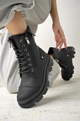 Nesil Shoes Neyna 1337 Siyah Zümrüt Bağcıklı Kadın Bot