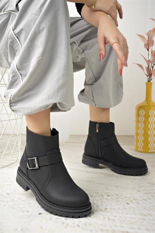 Nesil Shoes Neyna 624 Siyah Zümrüt Fermuarlı Kadın Bot