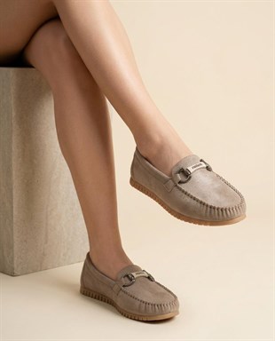 Nesil Shoes Neyna 8062 Vizon Süet Günlük Kadın Ayakkabı