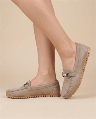 Nesil Shoes Neyna 8062 Vizon Süet Günlük Kadın Ayakkabı
