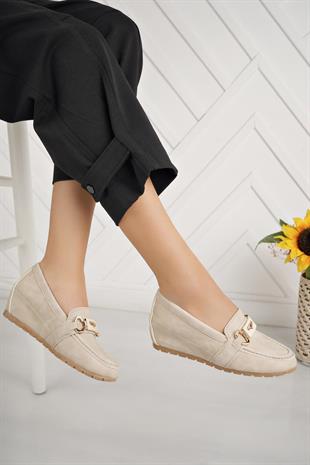 Nesil Shoes Neyna Gd01 Bej Gizli Topuk Kadın Ayakkabı